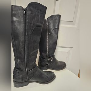 Black leather knee high boots